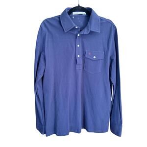 Criquet men’s 100% organic cotton blue long sleeve polo collar shirt medium prep